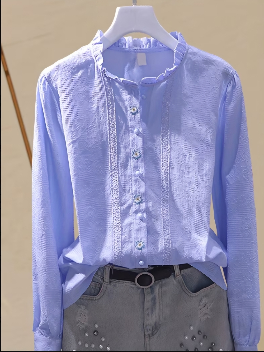 *COMING SOON* Light Blue Ruffled Collar Button-Up Blouse